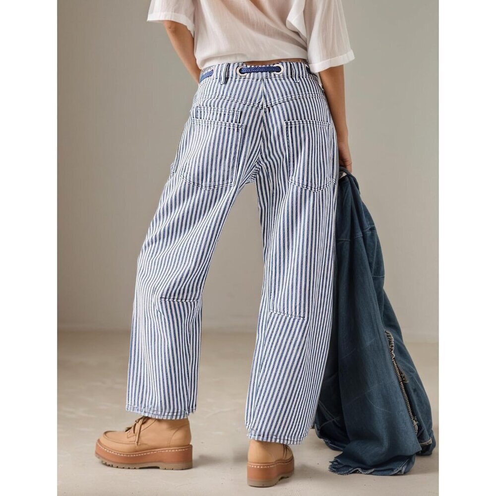 Women’s Wide Leg Jeans Cotton Blend Mid Rise Ankle Casual Streetwear - Picture 2 of 5